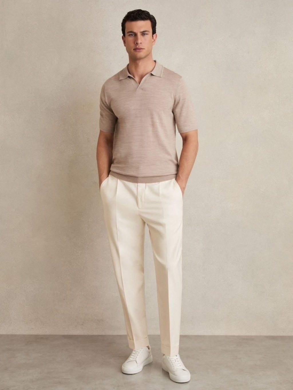 Reiss Brighton Relaxed Drawstring Trousers With Turn-Ups In Ecru Men's 36 Nwt